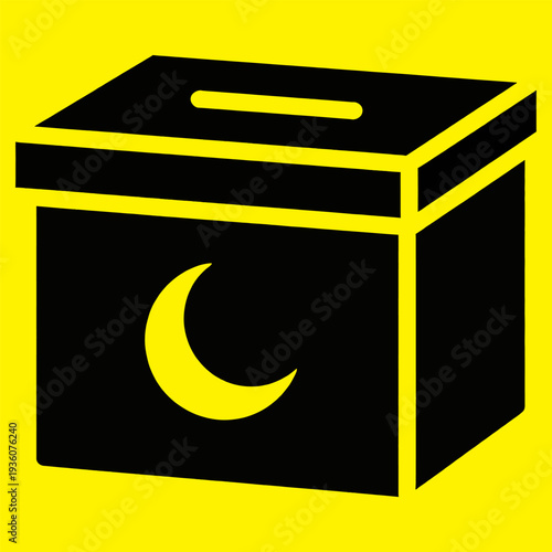 Zakat Box with Crescent Moon Symbol on Yellow