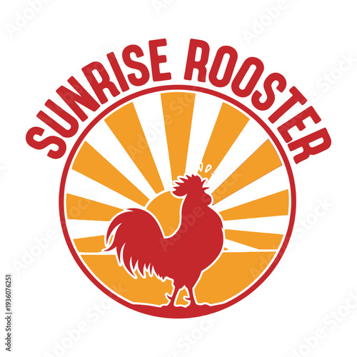 Sunrise Rooster logo with rooster and sunburst design tshirt design