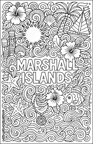 Marshall Islands hand drawn vector illustration doodle art line art coloring page for kids