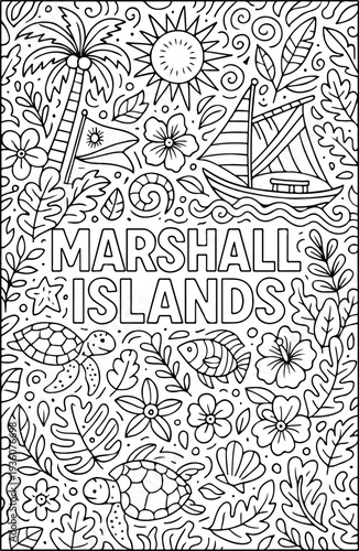 Marshall Islands hand drawn vector illustration doodle art line art coloring page for kids
