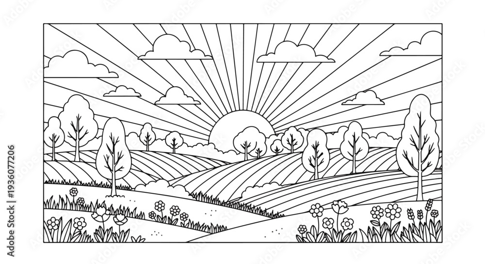 Obraz premium Sunrise Over Countryside Landscape