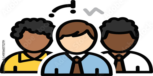 Team collaboration illustration with diverse coworkers discussing ideas and teamwork