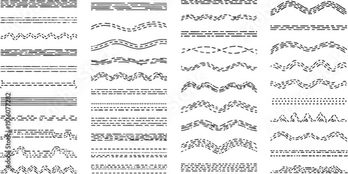 Decorative dashed line divider set with colorful ornamental border designs