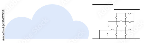 Cloud service. The image combines a cloud shape and structured puzzle pieces, cloud service and data integration. Cloud service is key for modern data storage, organization. Business, IT, technology