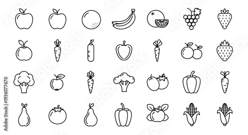 Hand Drawn Fruits and Vegetables Icons