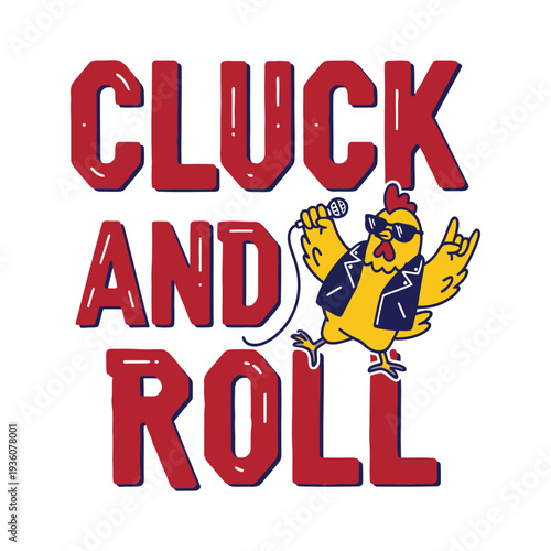 A cartoon chicken wearing sunglasses and a jacket with a microphone tshirt design