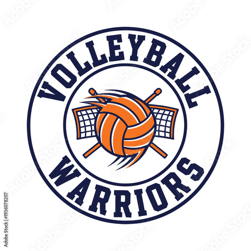 Volleyball Warriors team logo with ball and net tshirt design