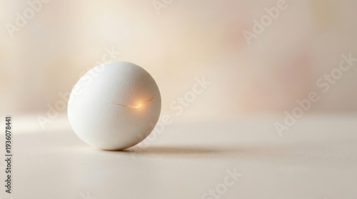 Cracked egg with glowing light new beginning concept