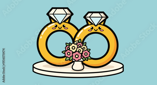 Golden Wedding Rings with Diamonds Flowers.