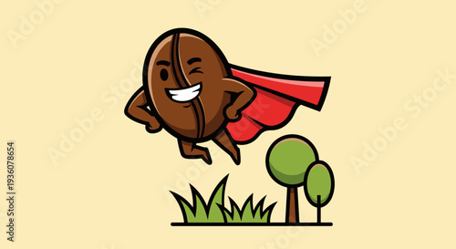 Smiling Potato Character Flying with Cape.