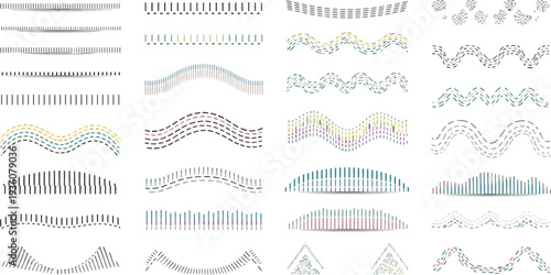 Decorative dashed line divider set with colorful ornamental border designs