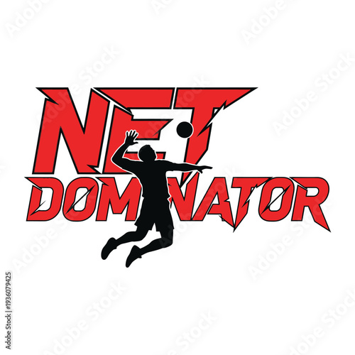 Net Dominator logo with a volleyball player in action tshirt design