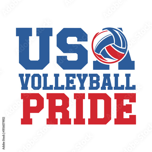 USA Volleyball Pride Logo with Red Blue and White Colors tshirt design