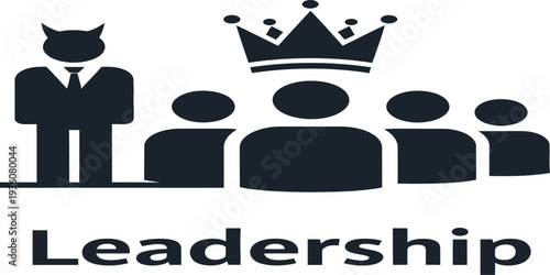 Leadership concept illustration with crown over people symbolizing authority and management