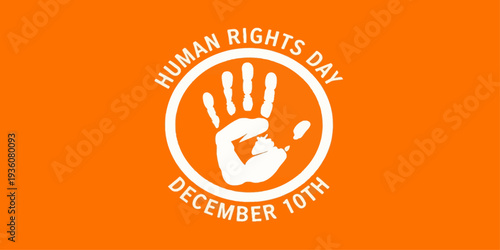 Human Rights Day poster with hand symbol promoting equality and freedom