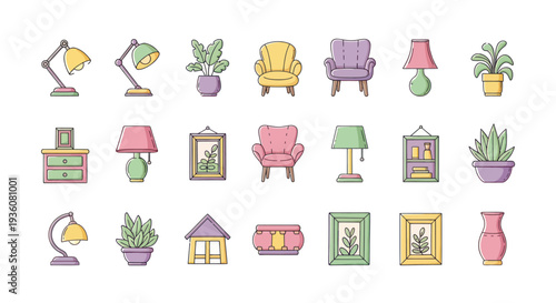 Decor elements and interior design set