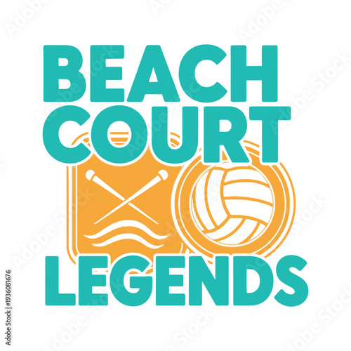 Beach volleyball court design for legends and enthusiasts alike with sports equipment tshirt design