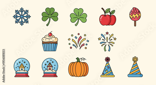 Festive icons holiday season symbols