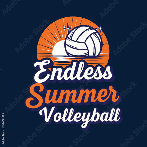 Endless summer volleyball graphic with a volleyball and sunset tshirt design