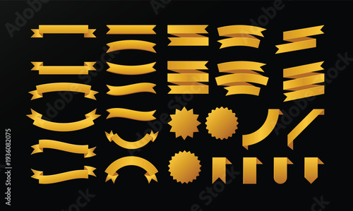 A collection of various golden gear and cogwheel shapes on a black background