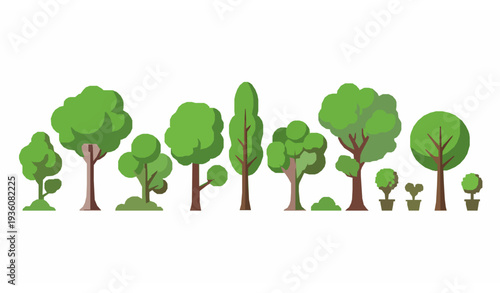 Summer tree flat color vector collection green seasonal nature set isolated on white background