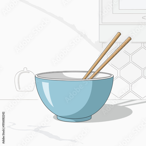 Blue Bowl with Chopsticks