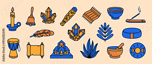 Esoteric Ritual Elements: An array of mystical artifacts including crystals, candles, and incense, evoking a sense of ancient wisdom, magic, and spiritual connection.