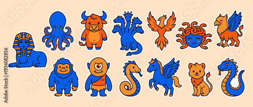 Mythical Creature Lineup: An assortment of vibrantly illustrated mythical creatures, each with unique features and captivating charm, perfect for storytelling and creative projects.