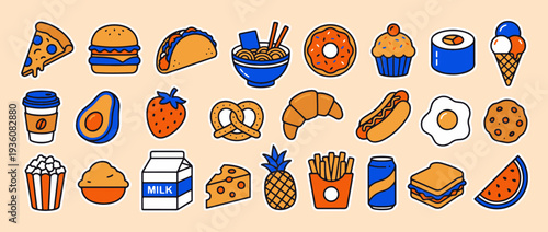 Delicious Assortment of Food: A delightful array of culinary delights, from pizza to ice cream, is artfully arranged. A visual feast showcasing the variety and flavors.