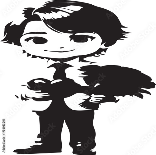 Girl with umbrella flower and big smile cartoon vector illustration silhouette design