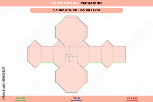 Customizable regular octagon tuck end box dieline custom dimensions editable carton packaging template trendy branding folding design detailed professional die line