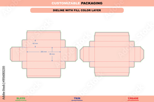 Customizable square sweet box with lid carton dieline for cake gift packaging editable template premium bakery branding product display detailed folding die line