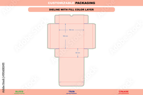 Sweet box carton dieline for customizable bakery confectionery packaging editable template fold marks mockup layout stylish professional packaging die line included