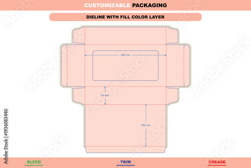 Sweet box with window carton dieline for packaging design editable confectionery template fold lines premium customizable branding options accurate die line boxes