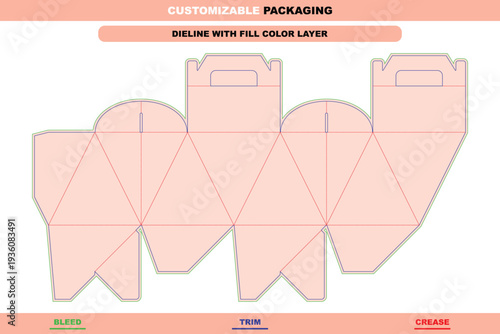 Triangular polygonal box dieline custom dimensions editable carton vector template premium creative packaging design customizable folds precise die line layout