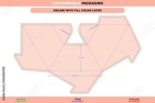 Triangle polygonal box dieline custom dimensions editable packaging vector template stylish branding design fold marks precise print ready customizable die line pack