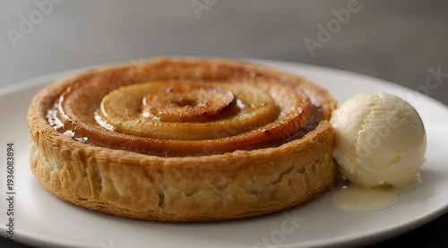 Delicious homemade apple tart with flaky crust and vanilla ice cream