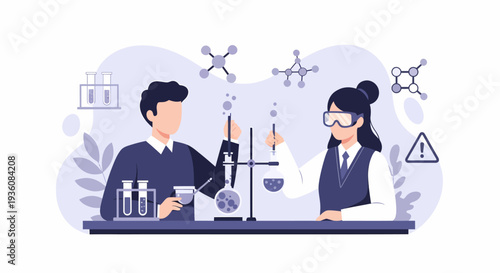 Two scientists conduct an experiment in a laboratory setting.