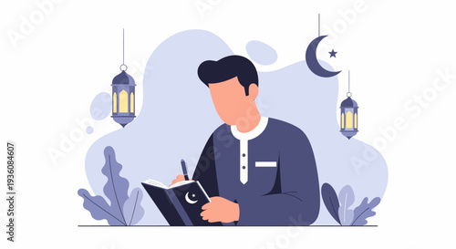 Young man writing in a notebook, focused on his studies or personal reflections.