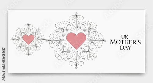 Vector illustration of a Mother's Day card with floral mandalas and heart shapes in a beautiful design