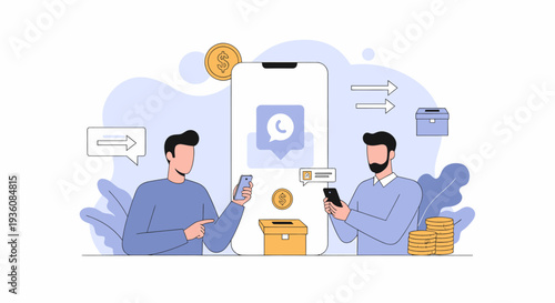 Two men using smartphones to manage their finances and make online payments.