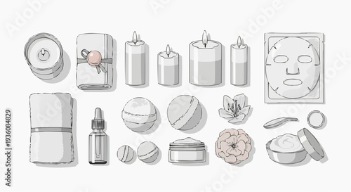 Vector Mother's Day spa day elements arranged neatly for a relaxing self-care experience from a top viewpoint