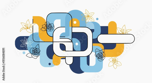 Vector Mother's Day greeting card with flowers and abstract shapes in a modern design