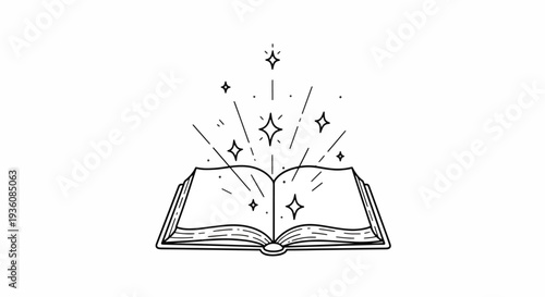 Magical Open Book with Sparkling Stars