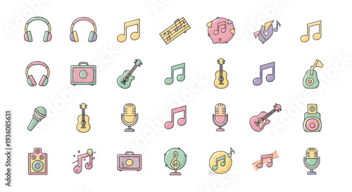 Music icons set instruments and symbols