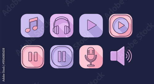 Music icons set on dark background