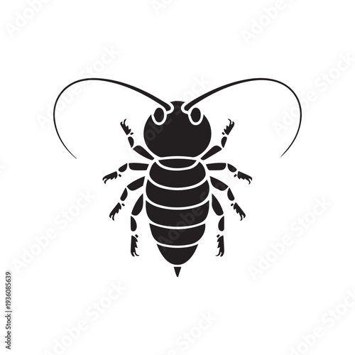 Black Silhouette Illustration of a Woodlouse Isopod Insect Isolated on White Background.