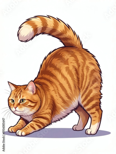 Stretching Orange Tabby Cat Illustration