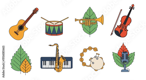 Musical instruments with leaf elements