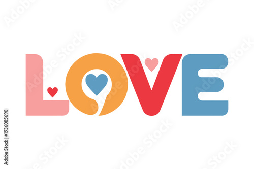 фотографія Colorful typographic design spelling love with incorporated heart symbols